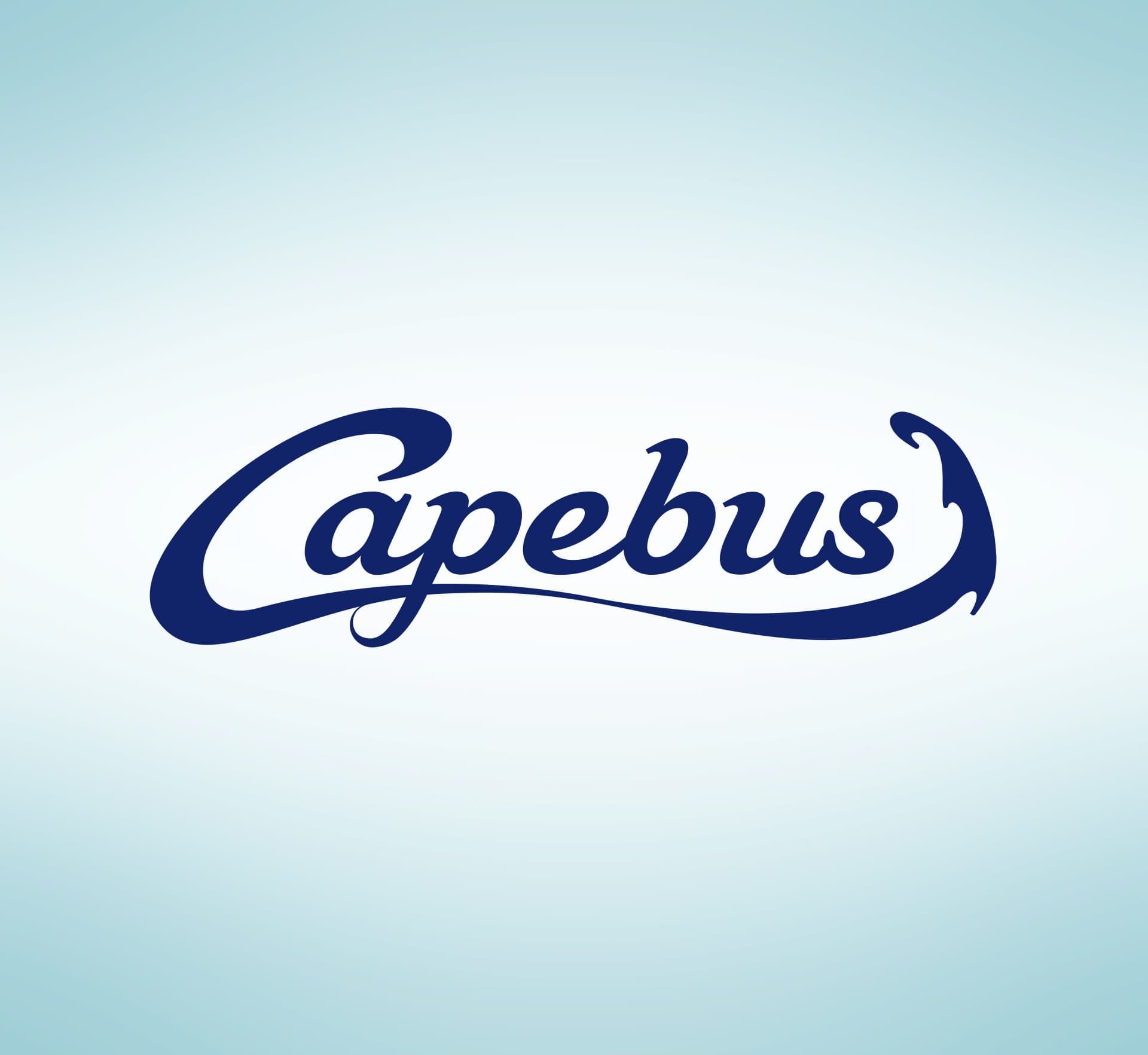 Capebus logo in dark blue script against a light blue gradient background.