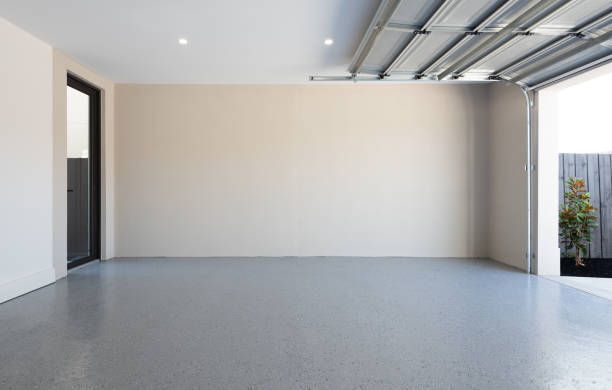 Epoxy flooring in clean garage.