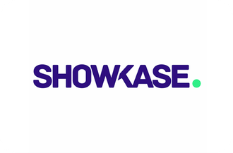 Logotipo da Showkase em roxo com detalhe verde sobre fundo branco.
