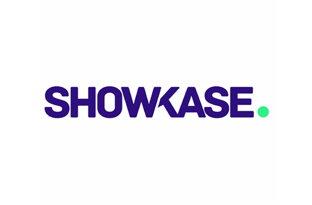 Logotipo da Showkase em roxo com detalhe verde sobre fundo branco.