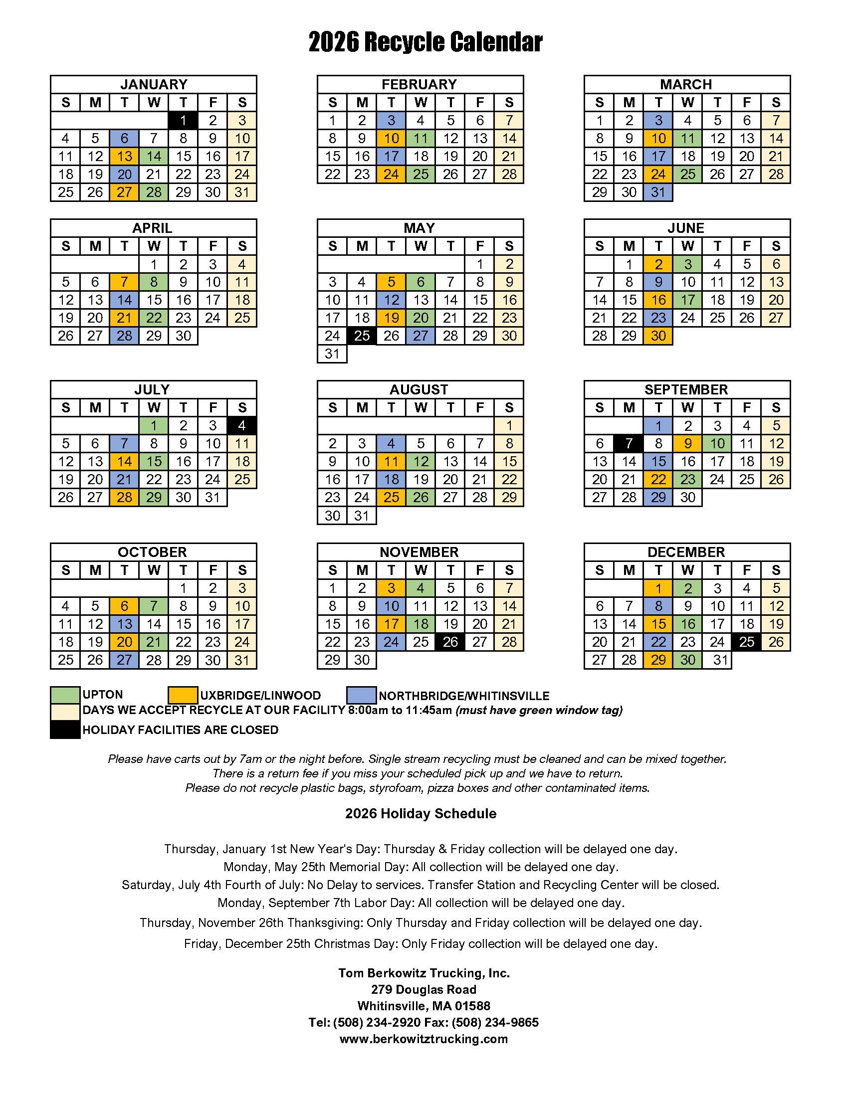 2026 yearly recycling schedule
