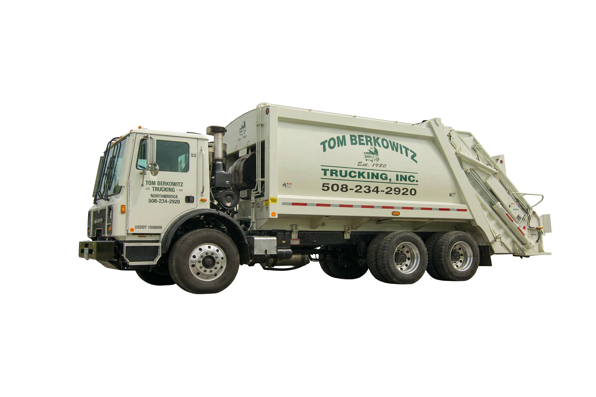 White garbage truck with 