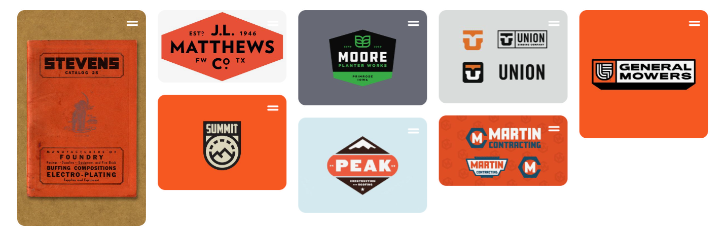 Industrial-inspired logos are arranged on a mood board. 