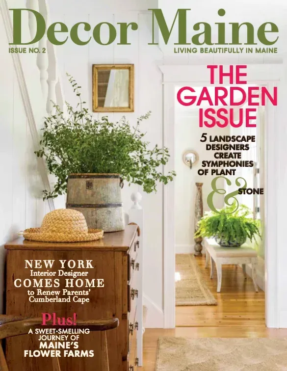 The cover of a decor maine magazine titled the garden issue