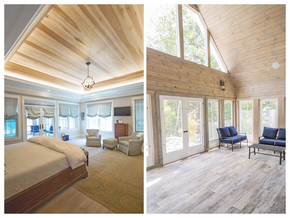 There are two pictures of a bedroom and a living room.