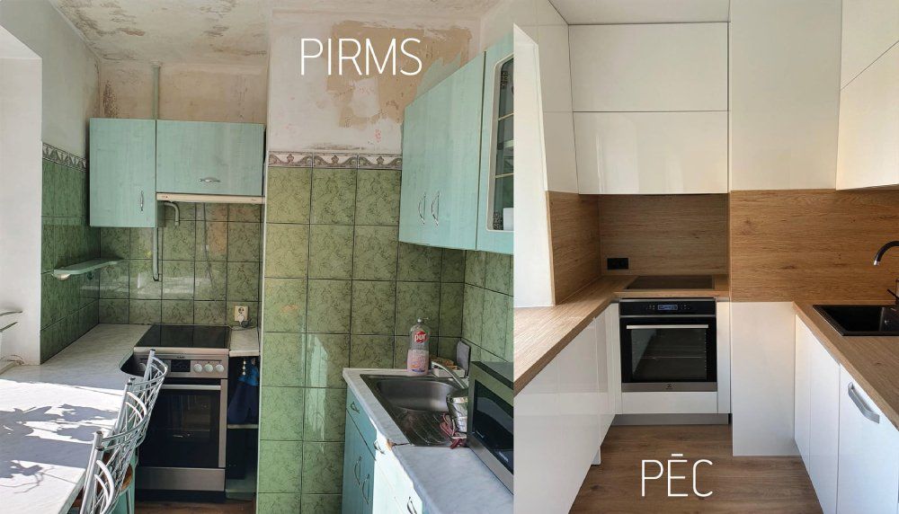 Pirs un pēc virtuves jaunās iekārtas uzstādīšanas un izgatavošanas 2