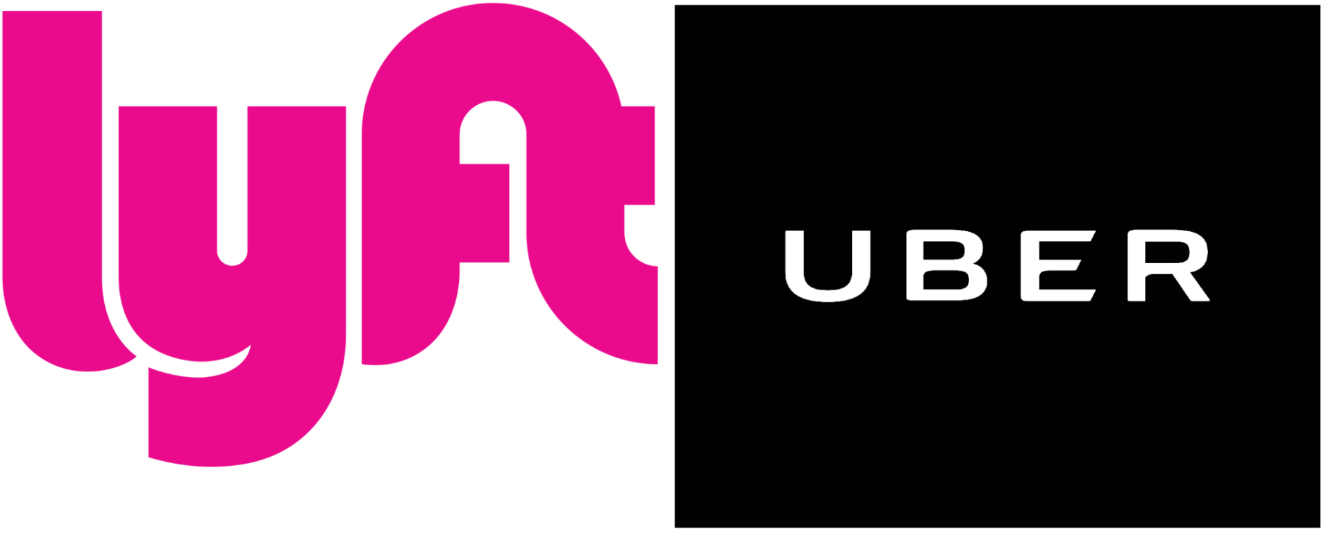 The logo for lyft and uber is pink and black.