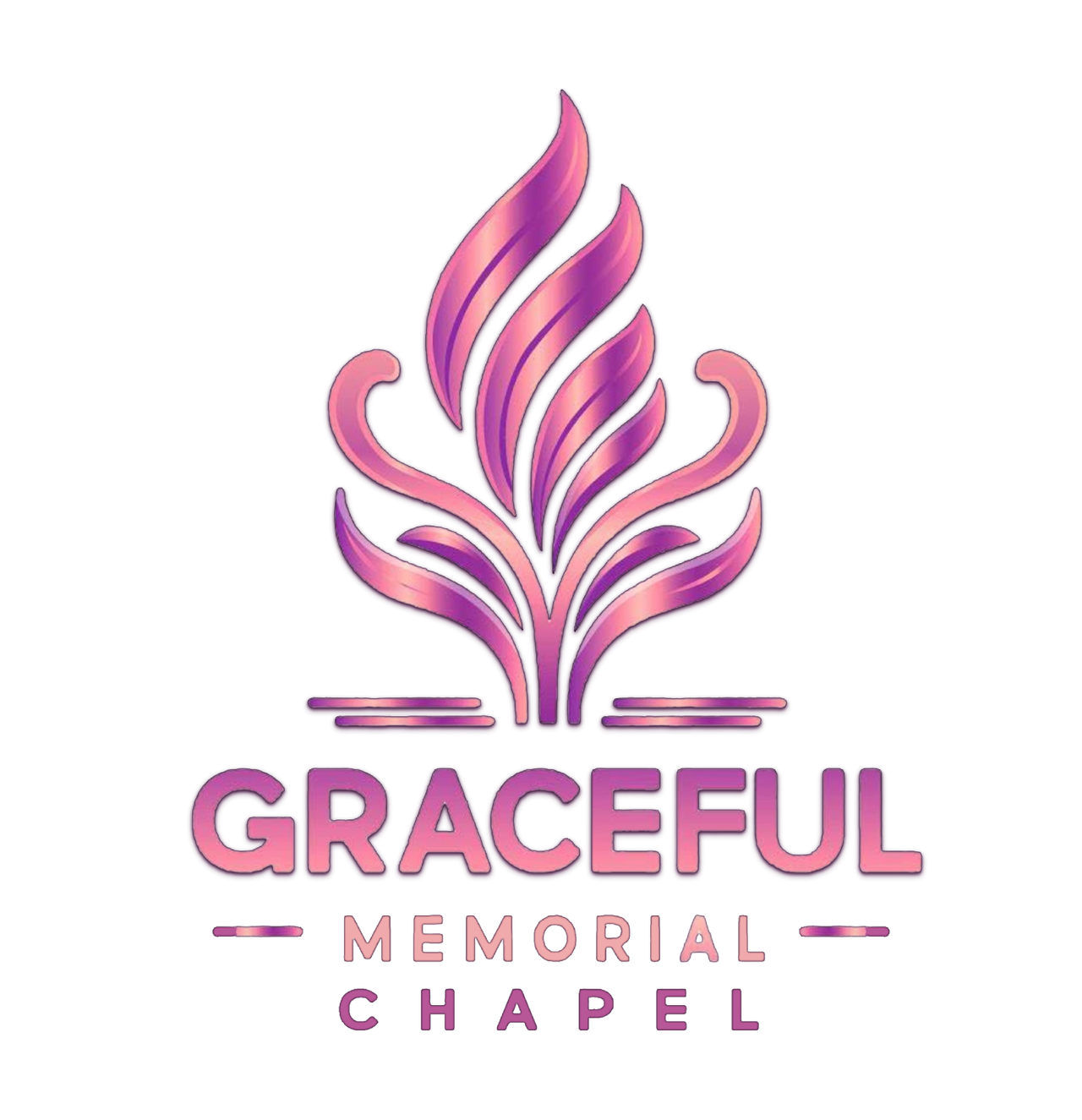 Logo for Graceful Memorial Chapel: stylized flame in pink and purple above the words "Graceful Memorial Chapel".