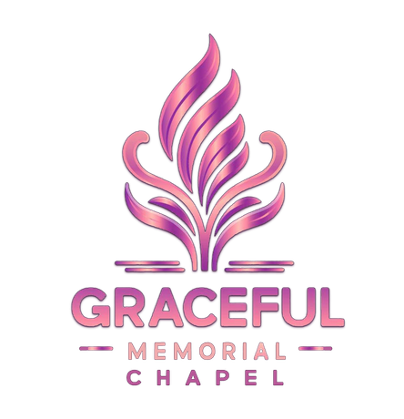 Logo for Graceful Memorial Chapel: stylized flame in pink and purple above the words "Graceful Memorial Chapel".