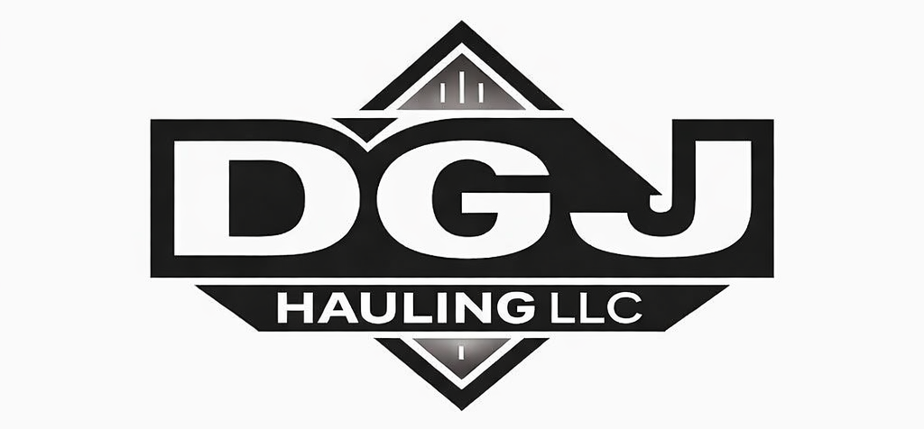 Logo for DGJ Hauling LLC, featuring bold white letters on a dark shape.