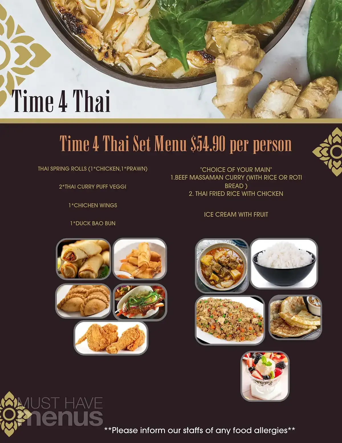 Time 4 Thai Restaurant Ballarat - Set Menu