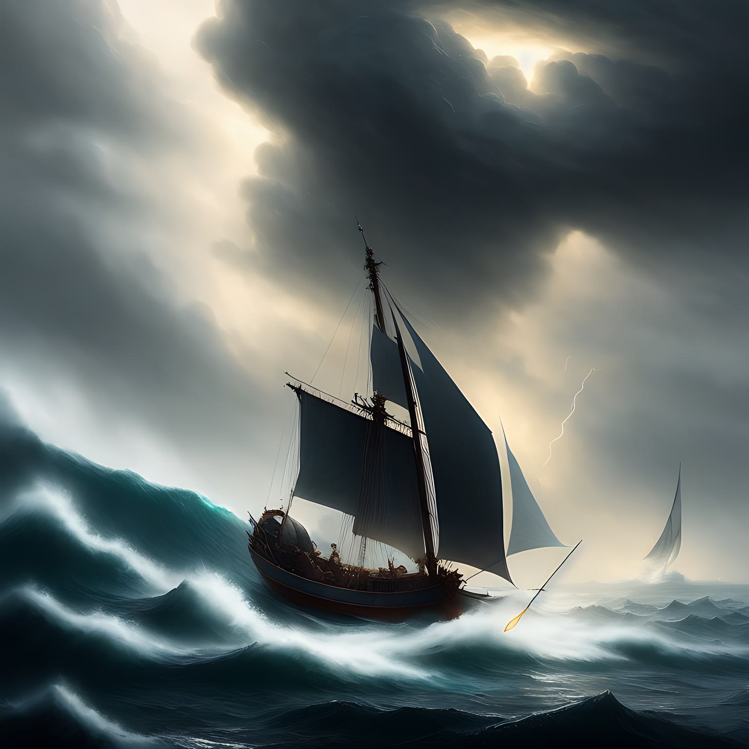 a boat on stormy seas struggling to stay afloat