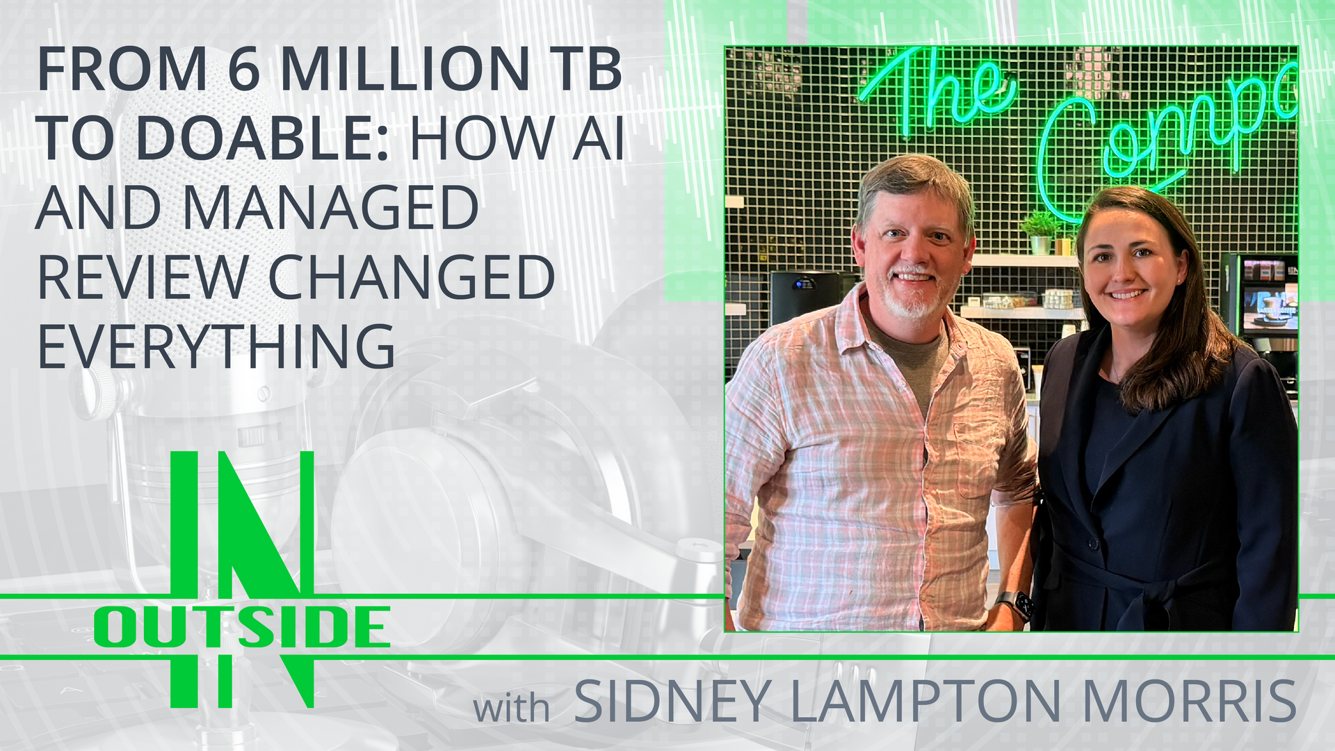 Podcast cover with two people smiling in front of a green neon sign; text reads “From 6 million TB to doable”