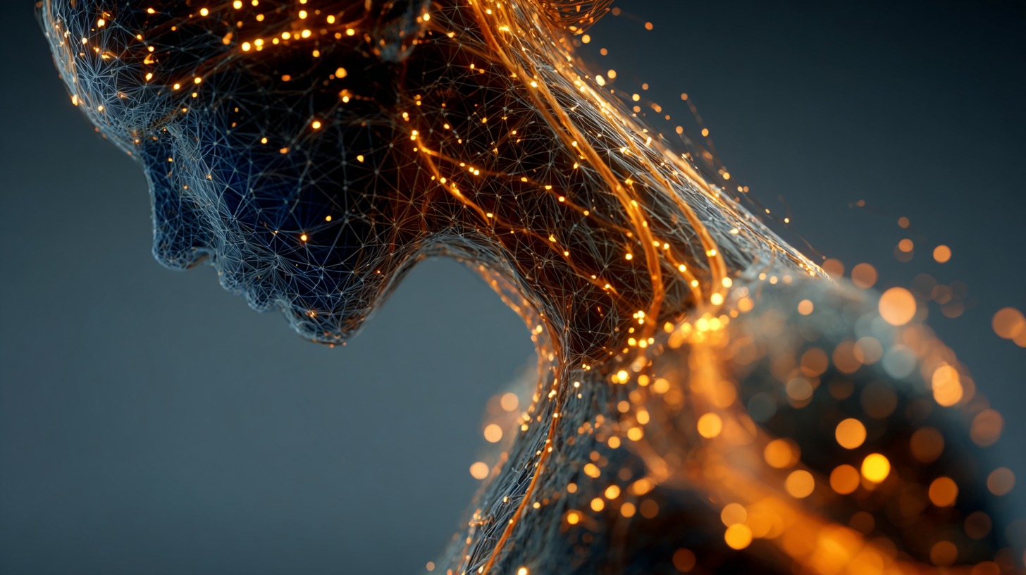an AI human with flowing data veins