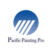 Pacific Painting logo with blue circle and white diagonal stripes above text.