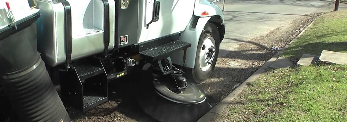 Street Sweeper Machine Car Cleaning the Road — Fontana, CA — Morning Star Sweeping Services Inc