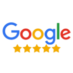 The Google logo followed by five gold stars, representing a five-star rating.