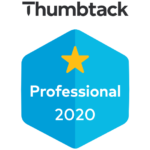A blue hexagonal Thumbtack Professional 2020 badge with a yellow star at the top.
