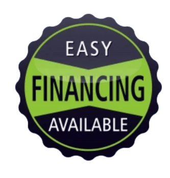 A circular, scalloped badge with black and green sections, featuring the white and black text 