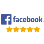 The Facebook logo next to a row of five gold stars indicating a five-star rating.