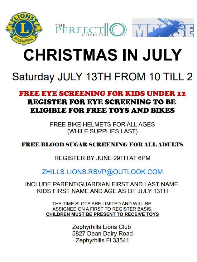 A poster for christmas in july on saturday july 13th from 10 till 2