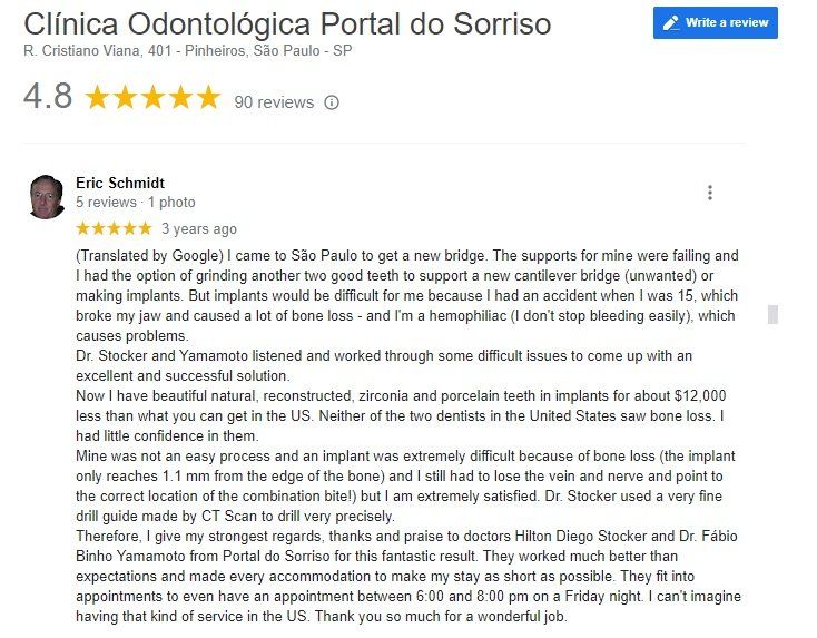 Depoimento sobre clínica Portal do Sorriso