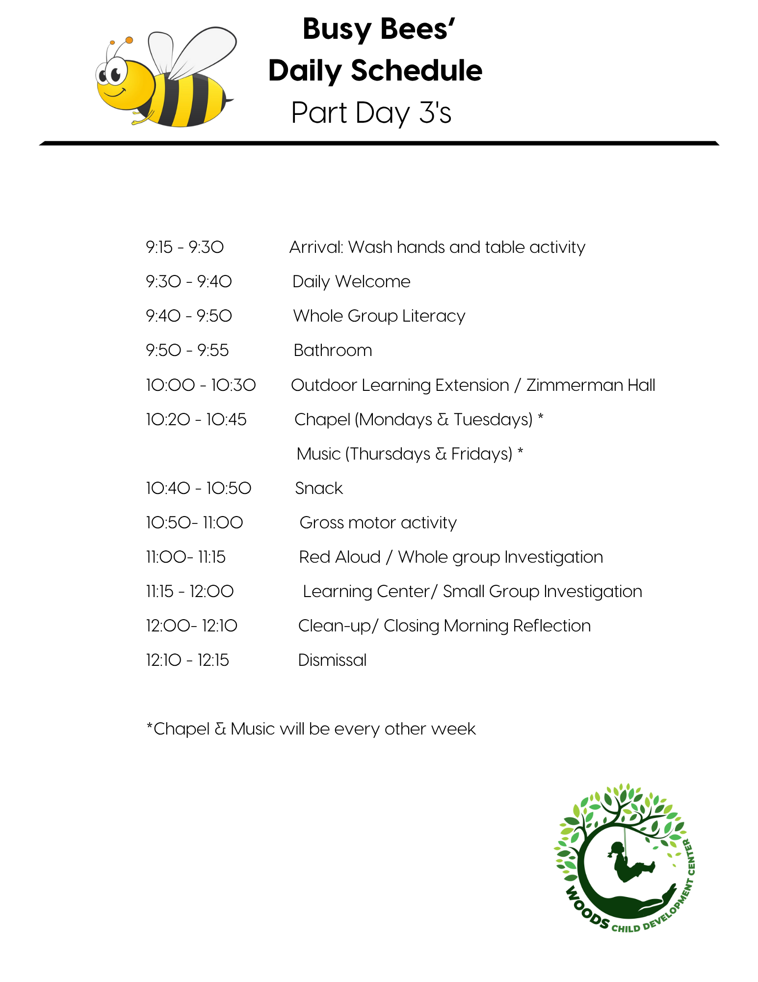 Daily schedule for
