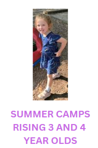 Young girl in a blue dress stands on playground, smiling, with text below: