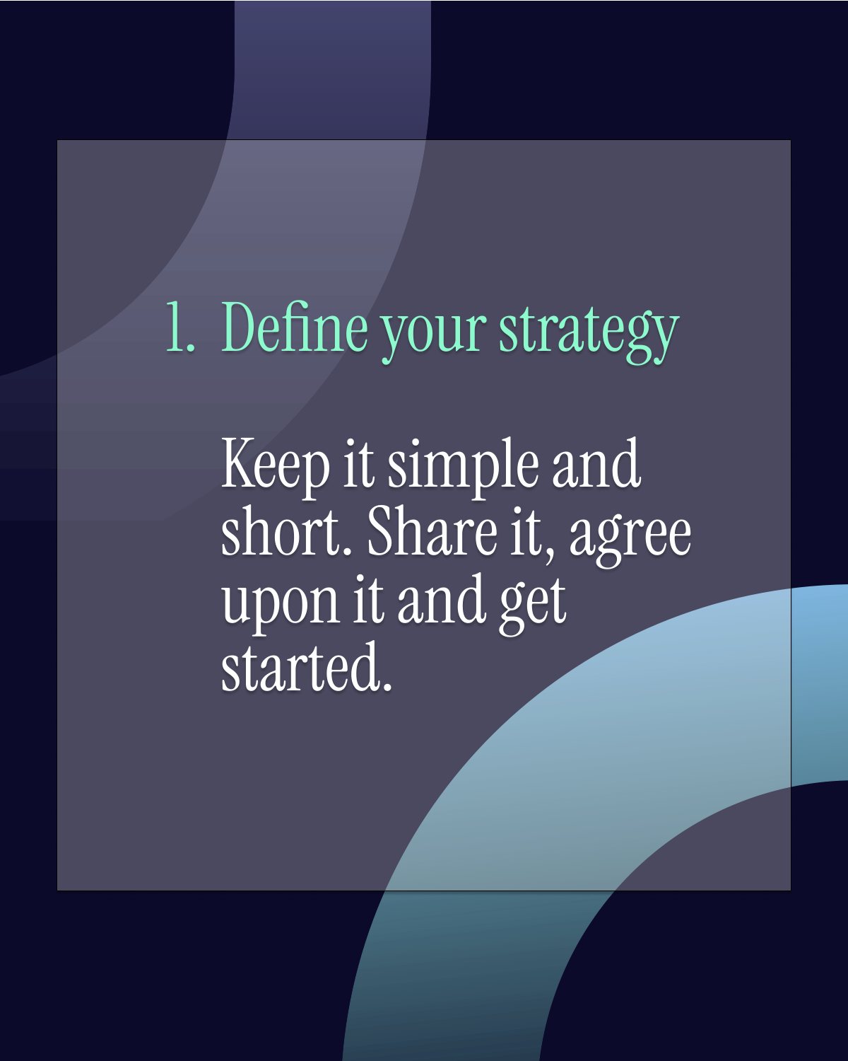 Step 1 of a guide: Text on a dark blue background says "Define your str