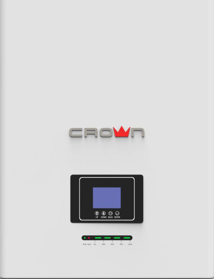 White Crown solar inverter with a screen and indicator lights.