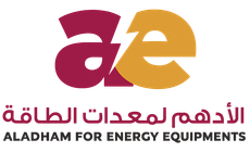 Logo for Aladham for Energy Equipments. Red and yellow stylized 