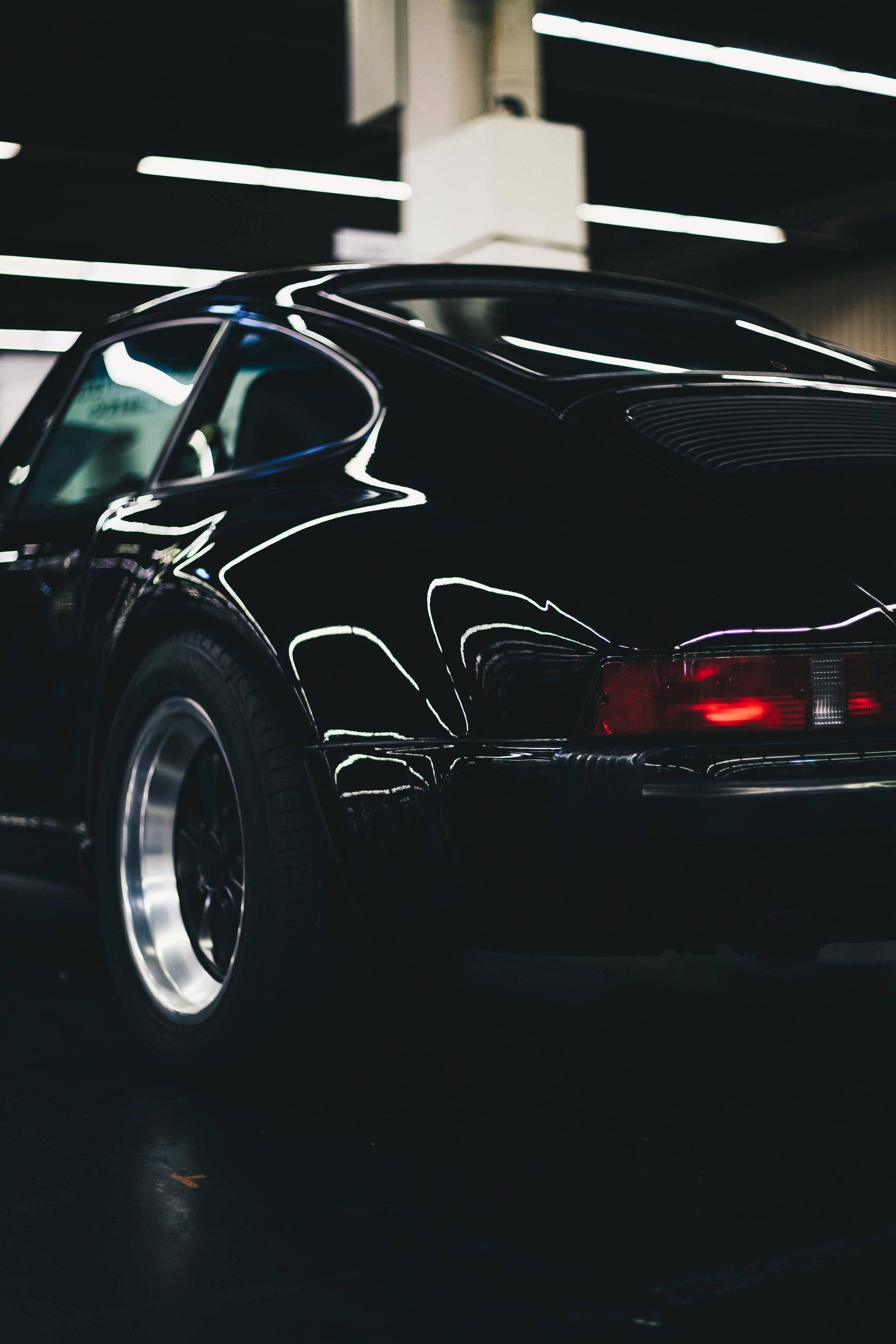 A sports car with a new tire