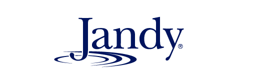 A blue and white logo for a company called jandy