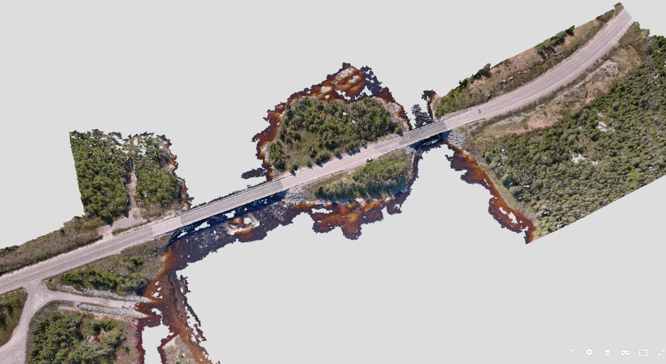 An aerial view of a bridge over a river