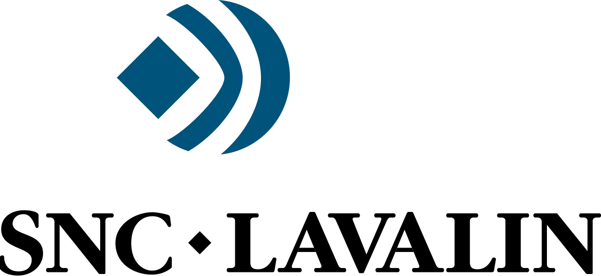 A blue and white logo for snc lavalin