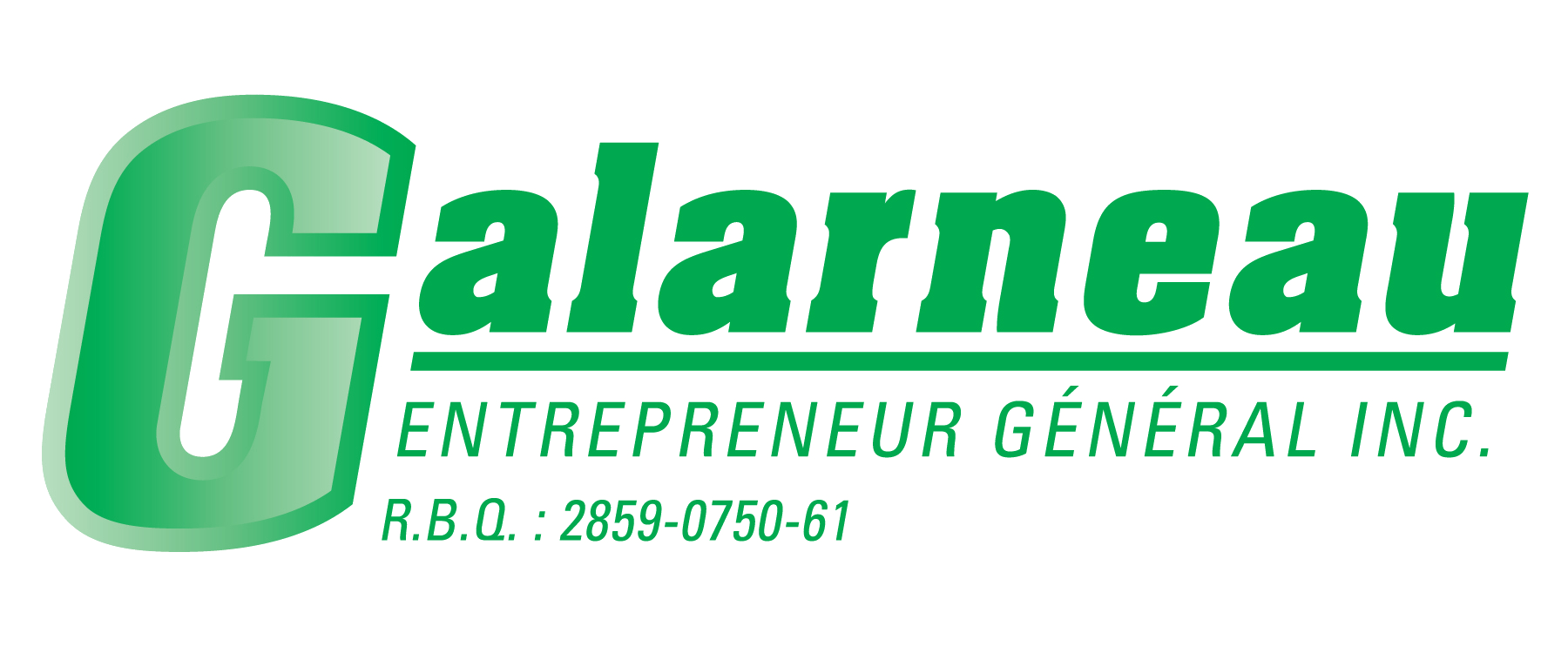 A green and white logo for galanneau entrepreneur general inc.
