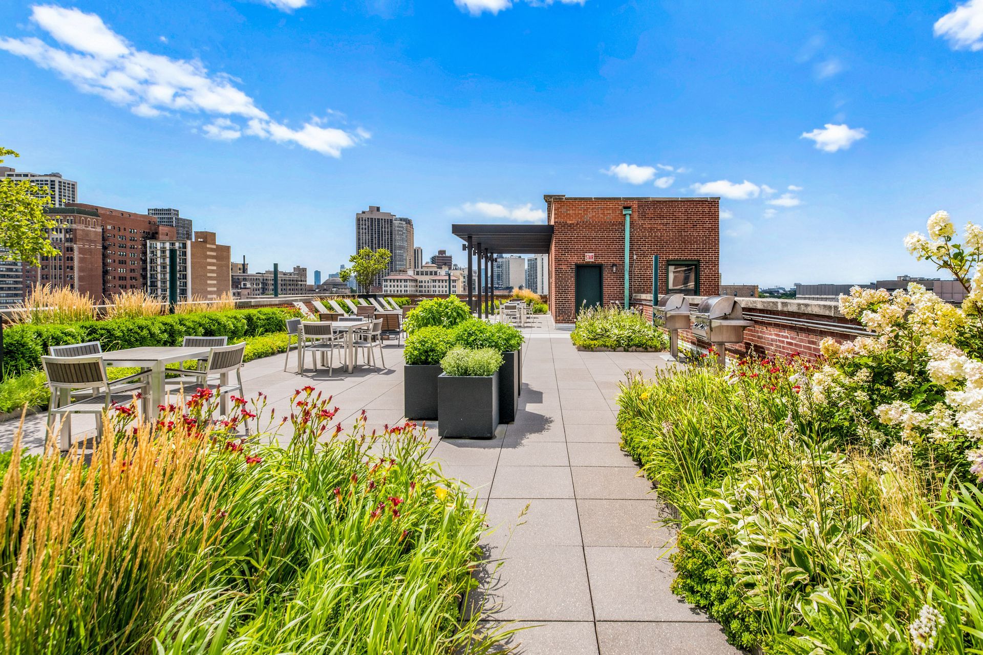 Rooftop garden at Reside on Wellington in Chicago, IL.