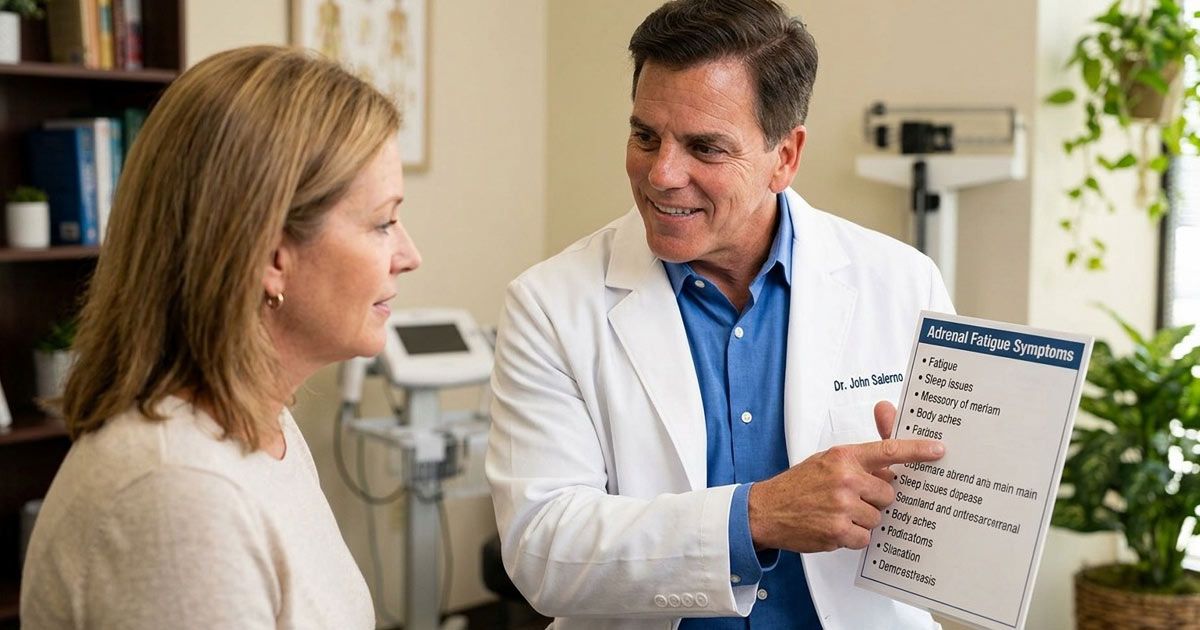 Dr. John Salerno showinga patient a chart of symptoms during Adrenal Fatigue Treatments NYC
