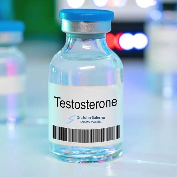 A bottle of testosterone is sitting on a table for Andropause Treatments