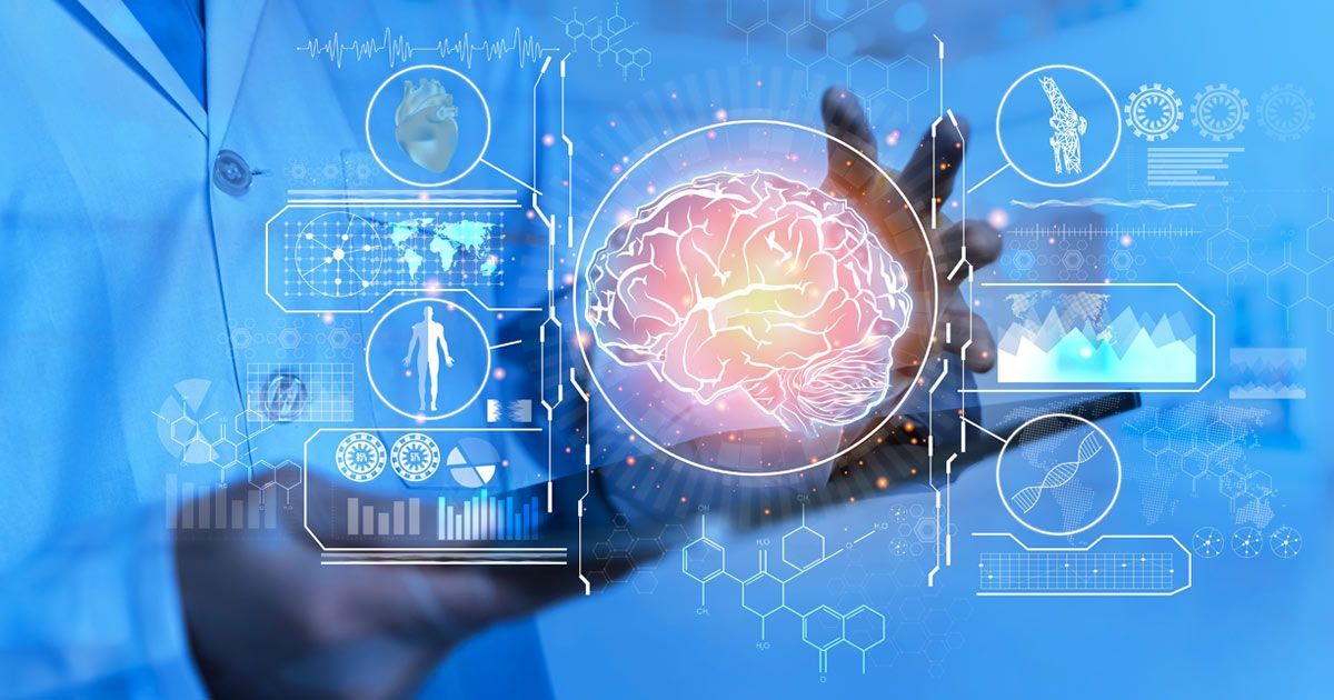 A doctor is holding a virtual brain in his hand, representing Mindful Health Tips Blog from Dr. John Salerno