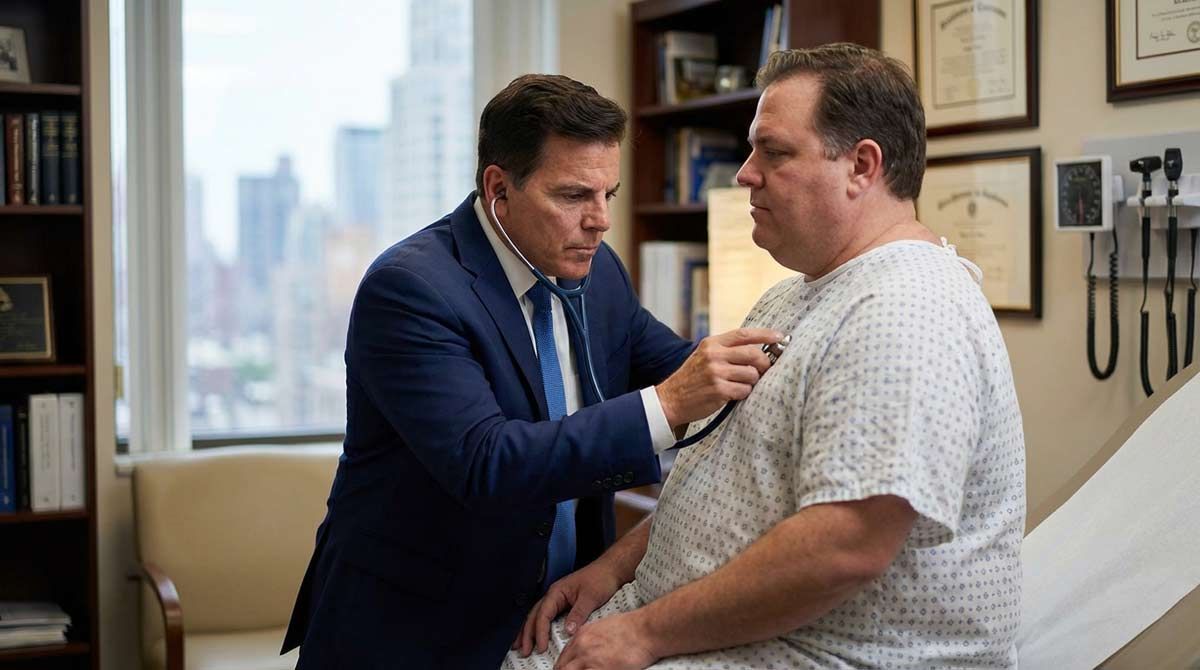 Dr. John Salerno explaining The New Rules of Heart Health to a patient during an exam