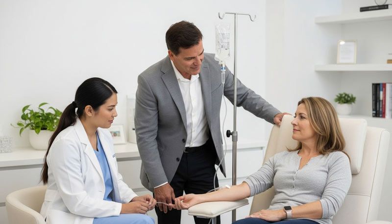 Dr. John Salerno is reviewing the IV Therapy for a female patient with a hormonal imbalance