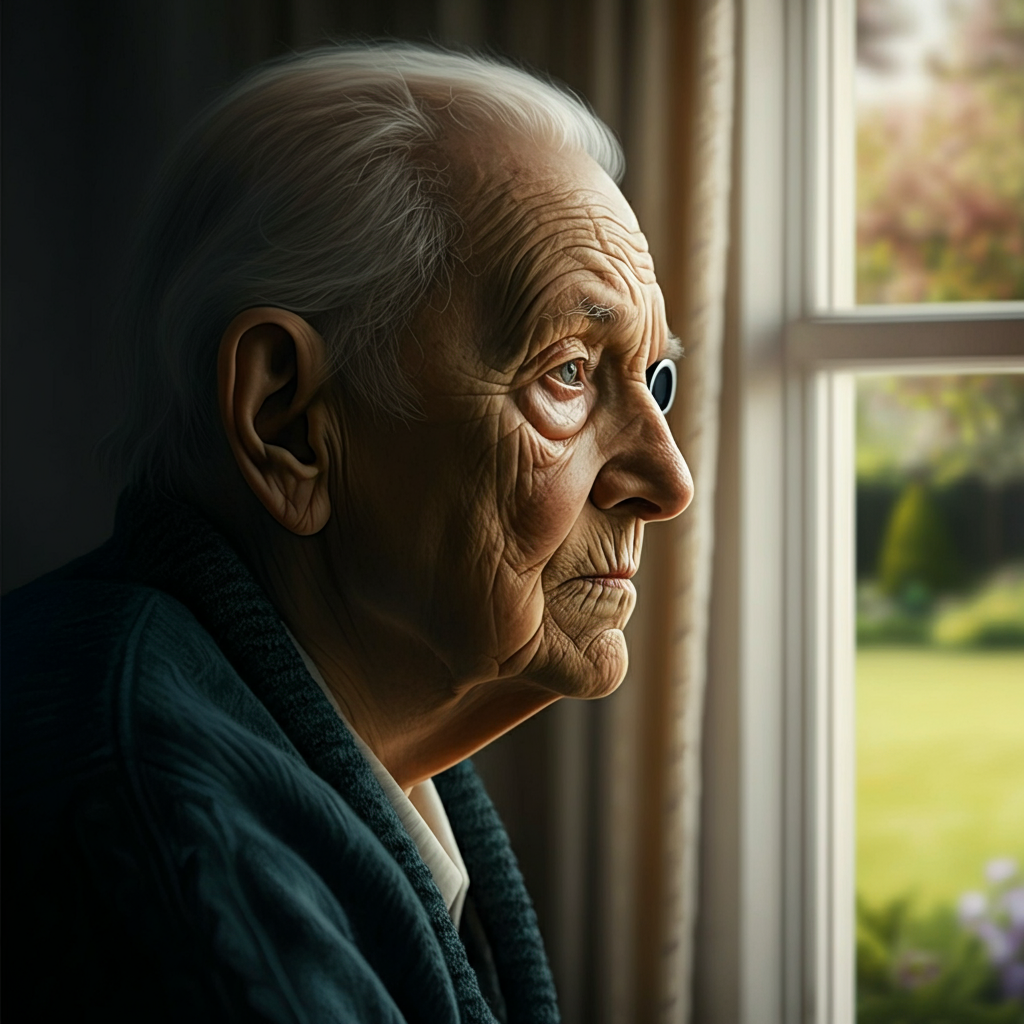 An elderly man is looking out of a window, ready for his Macular Degeneration IV Treatments