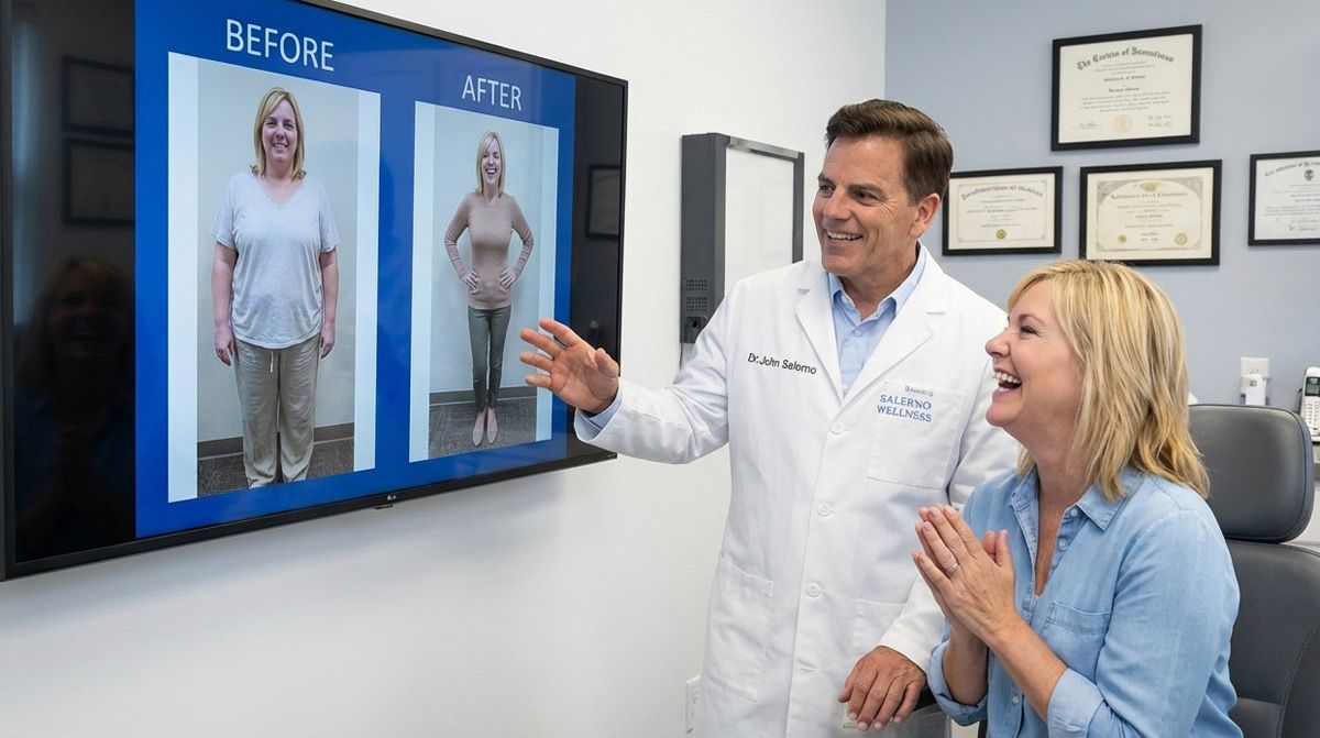 Dr. John Salerno with a patient who How To Make Healthy Weight Loss A Smarter, Faster, and More Sustainable Path
