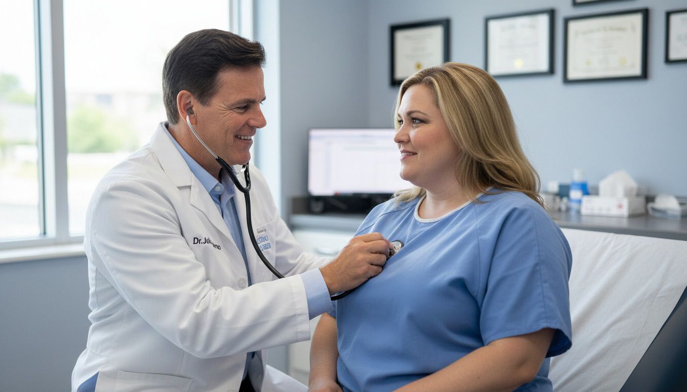 Dr. John Salerno examines a female patient prior to starting a medical weight loss program