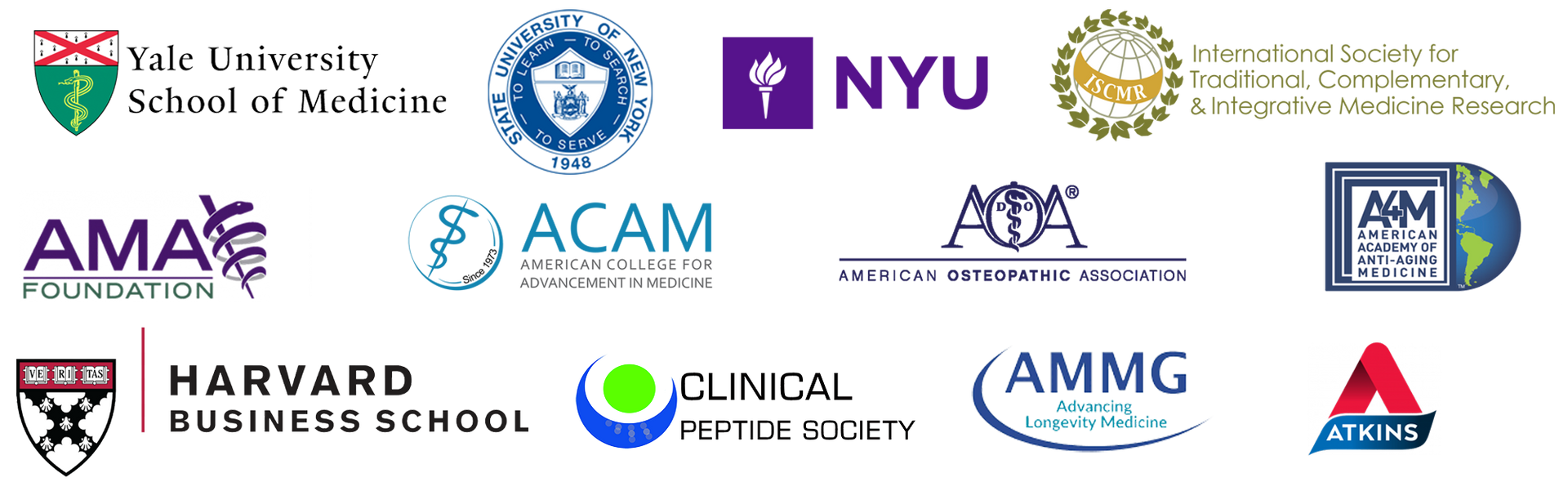 Logos of Yale University, NYU, and other medical associations.