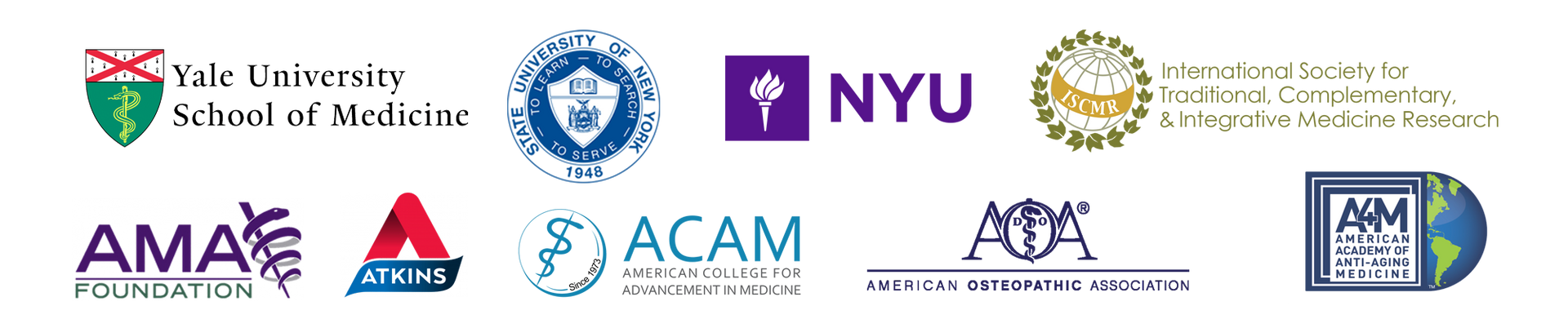 Professional Memberships and Associations of Dr John Salerno including Yale University School of Medicine, Stae University of New York, NYU, International Society for Traditional, Complementary, and Inegrative Medical Research, AMA Foundation, ACAM, AOA, and A4M