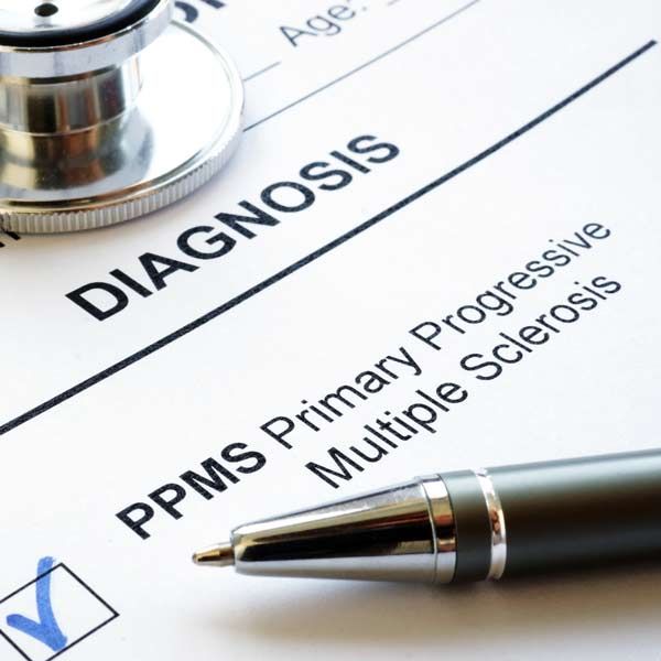 A stethoscope sits on top of a paper that says PPMS, primary progressive multiple sclerosis, suggesting needed Multiple Sclerosis Treatments