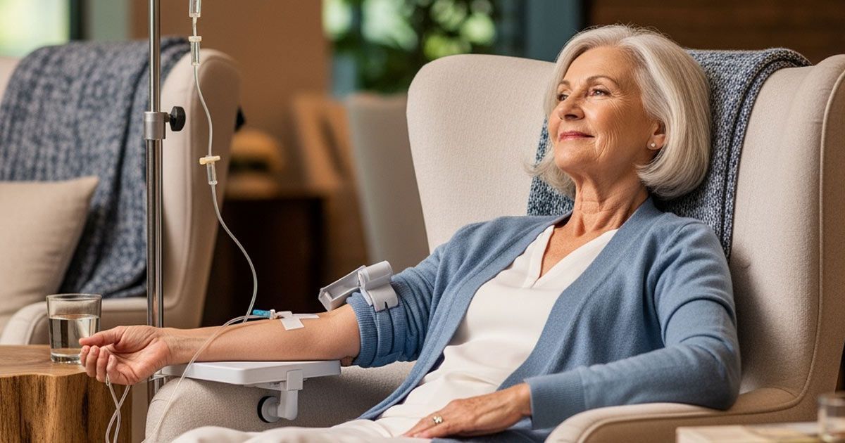 Senior Woman Havinig an IV NAD+ Treatments NYC by Dr John Salerno