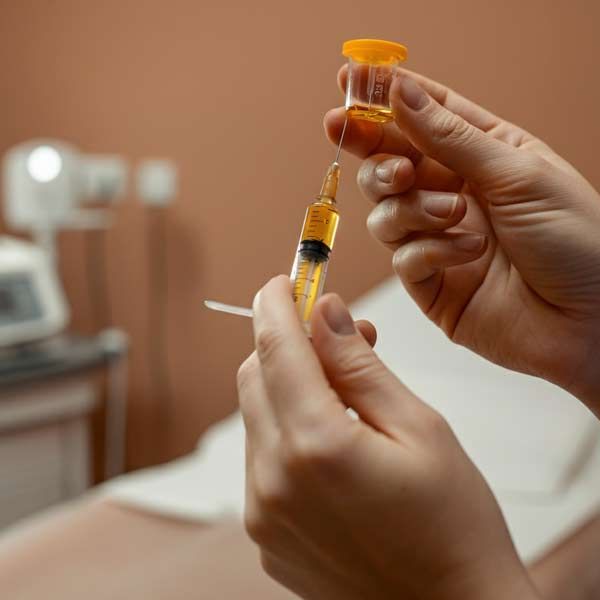 A person is holding a syringe and a bottle in their hands with Platelet Rich Plasma (PRP) Treatments at Salerno Wellness Serving Patients in Manhattan, NYC and Connecticut